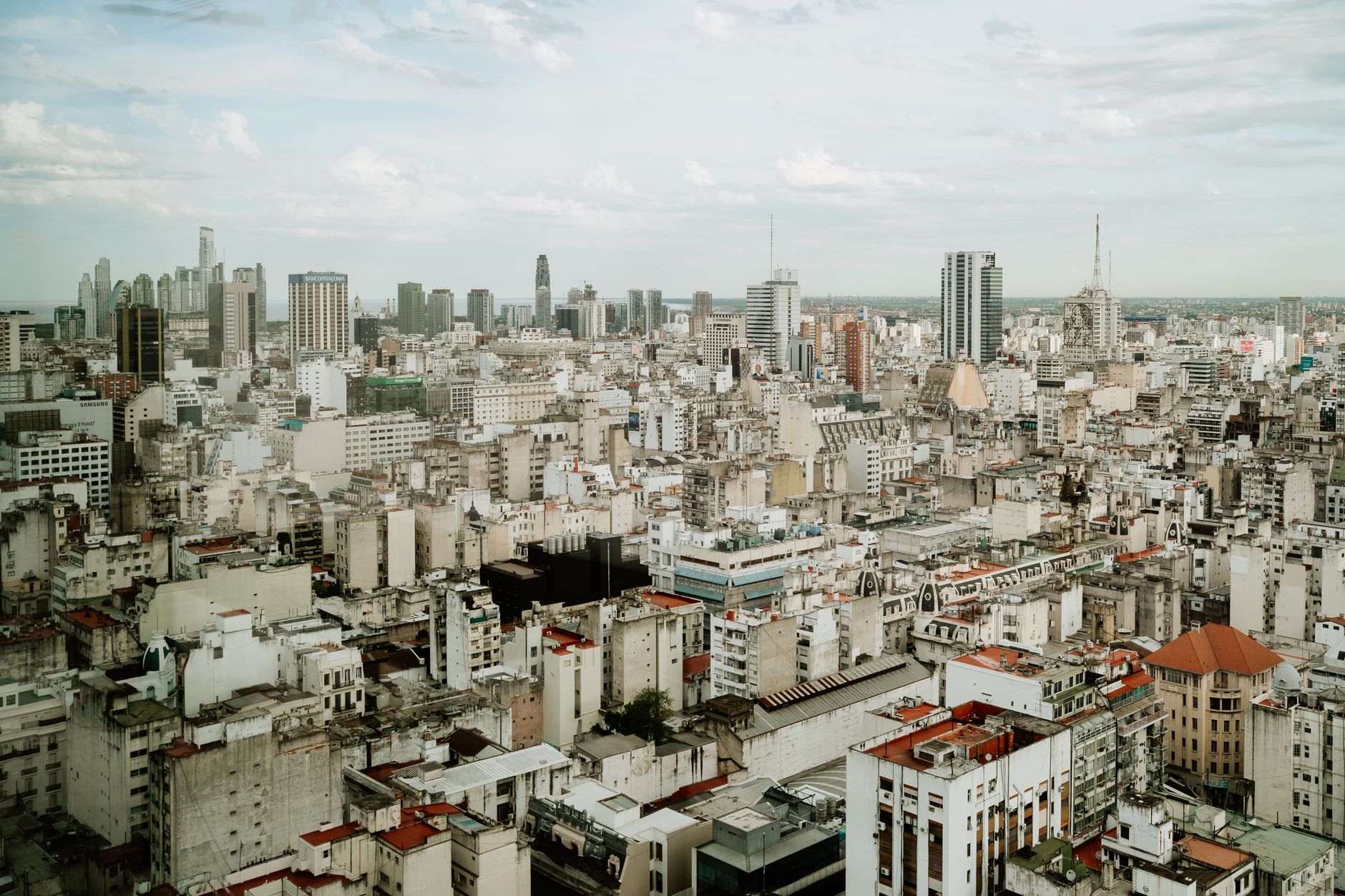 Aerial view of Buenos Aires with high-rise residential buildings